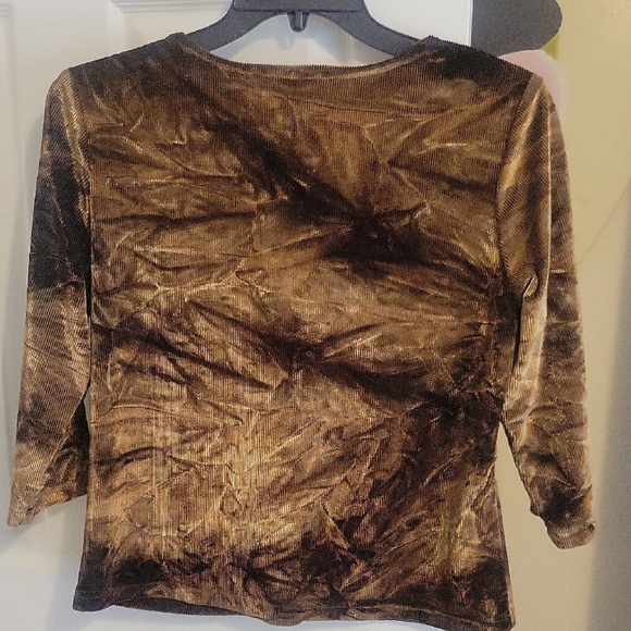 New York City Design Company Boho Metallic Velvet Crop Lace-Up Top - Rich Brown - Picture 4 of 5